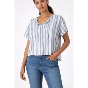 Lauren Ralph Lauren Blue Striped Blouse Coastal Preppy Cotton Gauze Womens Small